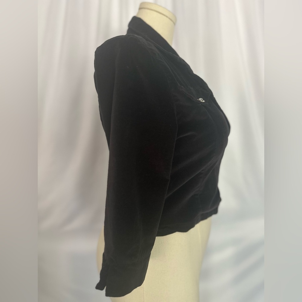 De Code Black Velvet Wrap Jacket Cropped Blazer Rhinestone Buckle Size L (1250) - Picture 6 of 15
